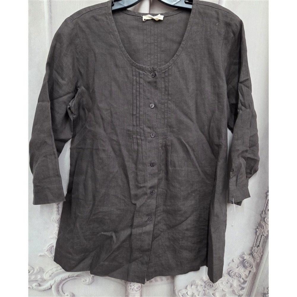 NWOT Eileen Fisher XS Organic Pleated Linen Button Tunic Shirt 131997